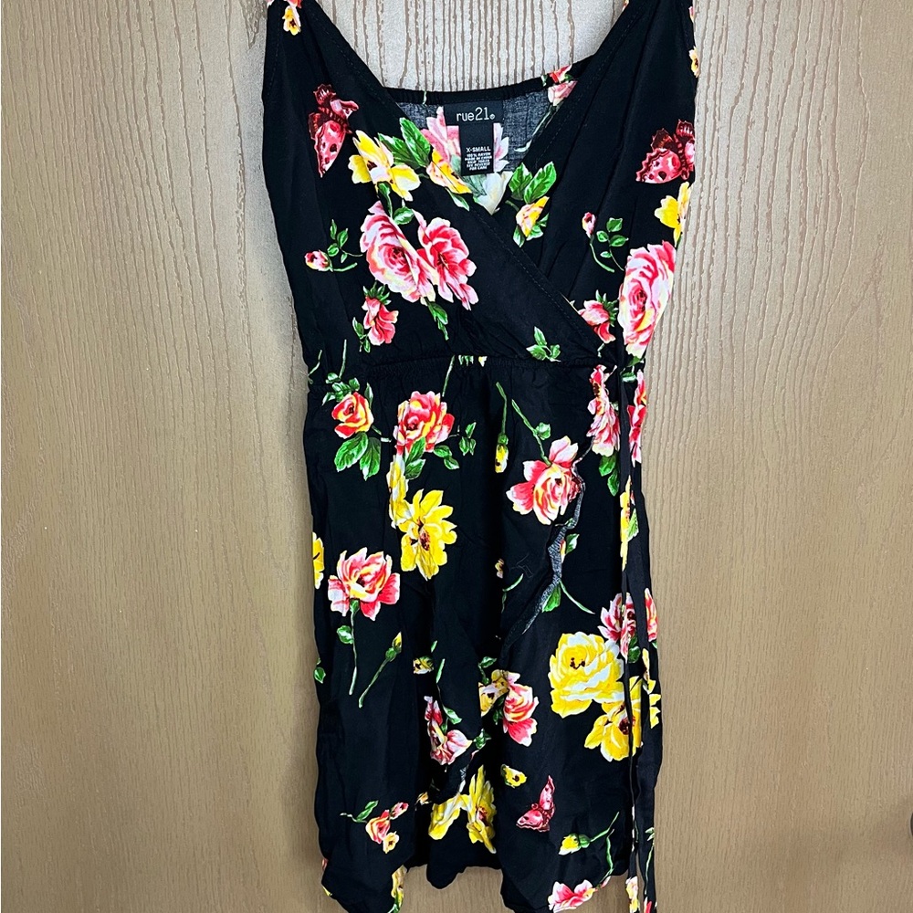 Rue21 Black Dress with Pink and Yellow Floral Design